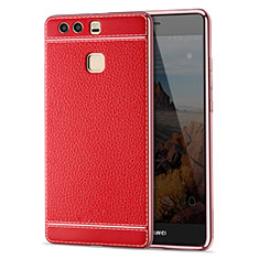 Etui Silicone Gel Motif Cuir pour Huawei P9 Plus Rouge