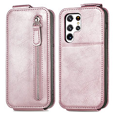 Housse Clapet Portefeuille Cuir pour Samsung Galaxy S21 Ultra 5G Or Rose
