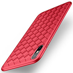 Housse Silicone Gel Motif Cuir pour Apple iPhone X Rouge