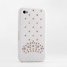 Housse Silicone Souple Strass Diamant Bling pour Apple iPhone 4S Blanc