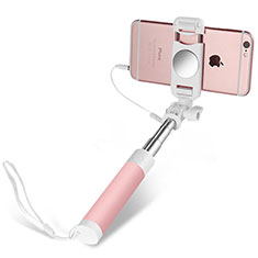 Perche de Selfie Filaire Baton de Selfie Cable Extensible de Poche Universel S02 pour Apple iPhone 14 Pro Max Rose