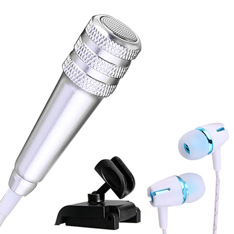 3.5mm Mini Microphone de Poche Elegant Karaoke Haut-Parleur avec Support M08 Argent