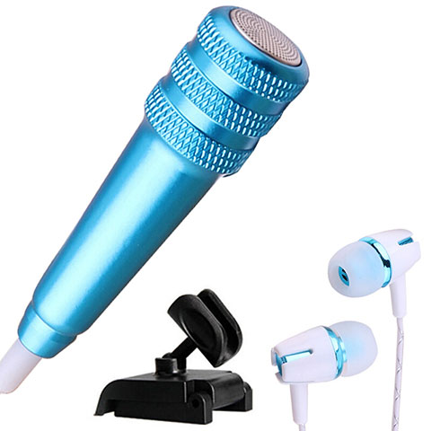 3.5mm Mini Microphone de Poche Elegant Karaoke Haut-Parleur avec Support M08 Bleu