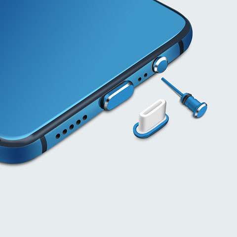Bouchon Anti-poussiere USB-C Jack Type-C Universel H05 pour Apple iPhone 15 Plus Bleu