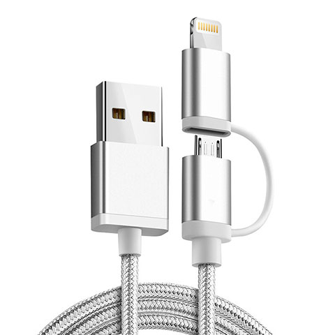 Chargeur Lightning Cable Data Synchro Cable Android Micro USB C01 pour Apple iPhone 14 Plus Argent
