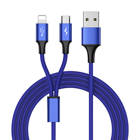 Chargeur Lightning Cable Data Synchro Cable Android Micro USB ML05 Bleu