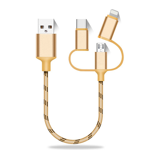 Chargeur Lightning Cable Data Synchro Cable Android Micro USB Type-C 25cm S01 Or