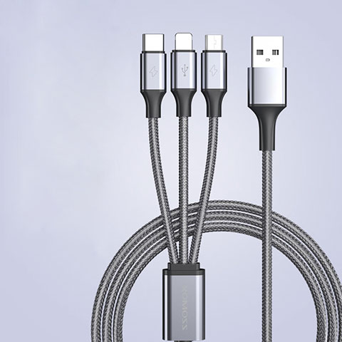 Chargeur Lightning Cable Data Synchro Cable Android Micro USB Type-C 3.5A H01 Gris Fonce