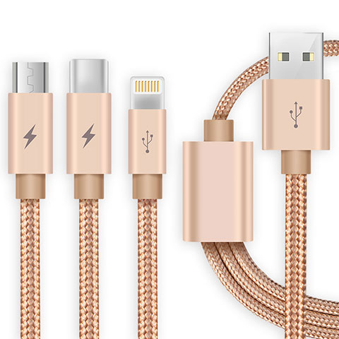 Chargeur Lightning Cable Data Synchro Cable Android Micro USB Type-C ML03 Or