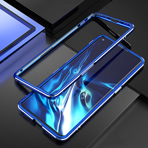 Coque Bumper Luxe Aluminum Metal Etui A01 pour Oppo Reno3 Pro Bleu