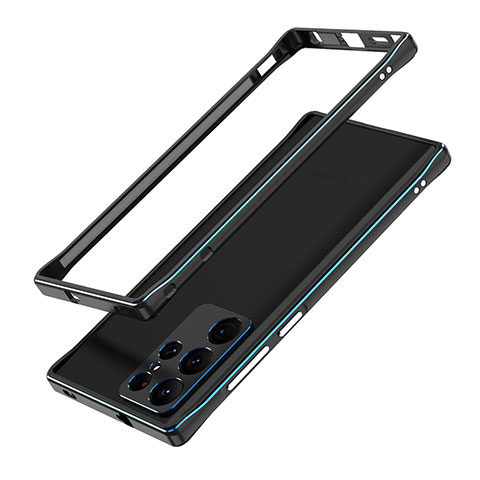 Coque Bumper Luxe Aluminum Metal Etui A01 pour Samsung Galaxy S22 Ultra 5G Bleu et Noir