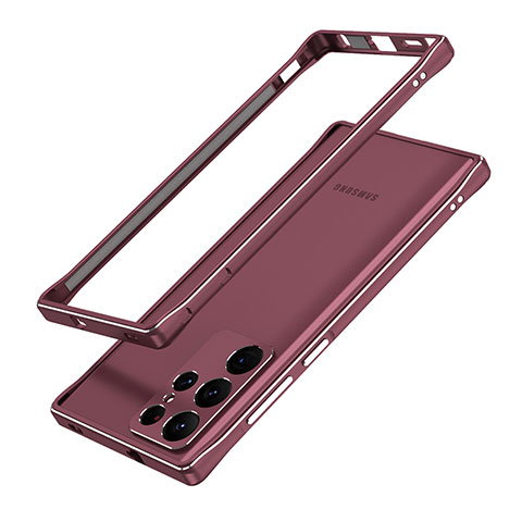 Coque Bumper Luxe Aluminum Metal Etui A01 pour Samsung Galaxy S23 Ultra 5G Vin Rouge