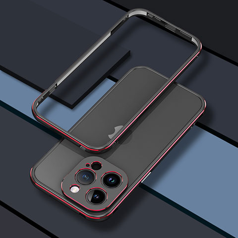 Coque Bumper Luxe Aluminum Metal Etui JZ1 pour Apple iPhone 14 Pro Rouge et Noir