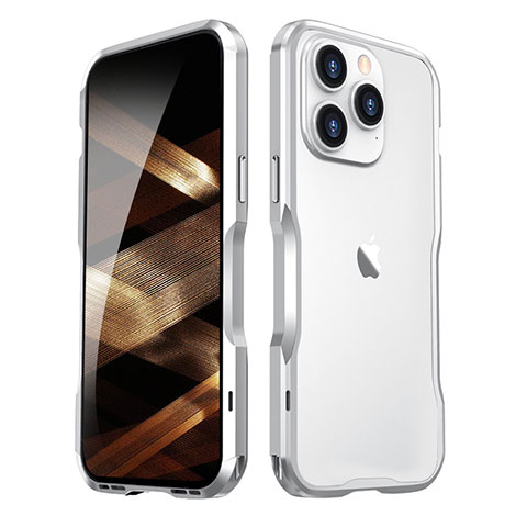 Coque Bumper Luxe Aluminum Metal Etui LF2 pour Apple iPhone 15 Pro Argent