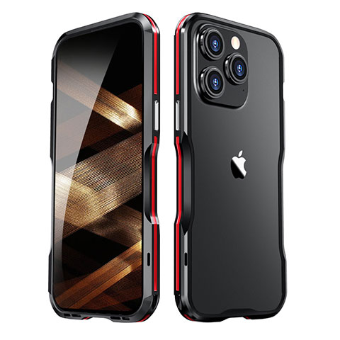 Coque Bumper Luxe Aluminum Metal Etui LF2 pour Apple iPhone 15 Pro Max Rouge et Noir