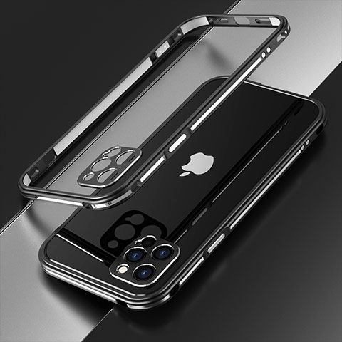 Coque Bumper Luxe Aluminum Metal Etui N01 pour Apple iPhone 12 Pro Argent et Noir