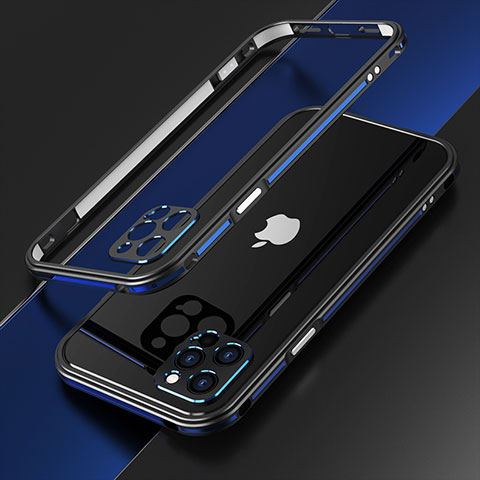 Coque Bumper Luxe Aluminum Metal Etui N01 pour Apple iPhone 12 Pro Bleu et Noir