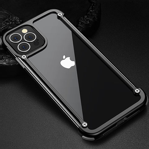 Coque Bumper Luxe Aluminum Metal Etui N04 pour Apple iPhone 12 Pro Noir