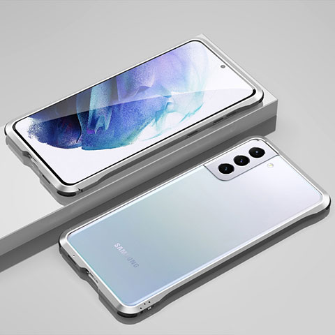Coque Bumper Luxe Aluminum Metal Etui pour Samsung Galaxy S21 5G Argent