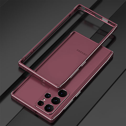 Coque Bumper Luxe Aluminum Metal Etui pour Samsung Galaxy S22 Ultra 5G Vin Rouge