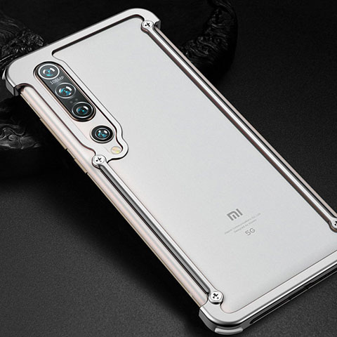 Coque Bumper Luxe Aluminum Metal Etui pour Xiaomi Mi 10 Pro Argent