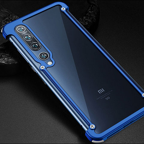 Coque Bumper Luxe Aluminum Metal Etui pour Xiaomi Mi 10 Pro Bleu