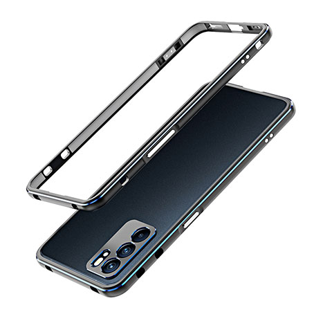 Coque Bumper Luxe Aluminum Metal Etui S01 pour Oppo Reno6 Pro 5G India Bleu et Noir