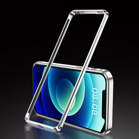 Coque Bumper Luxe Aluminum Metal Etui T01 pour Apple iPhone 12 Mini Argent