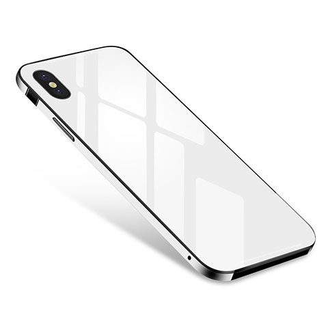Coque Bumper Luxe Aluminum Metal Miroir Housse Etui S01 pour Apple iPhone X Blanc