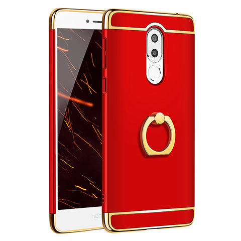 Coque Bumper Luxe Metal et Plastique avec Support Bague Anneau pour Huawei Honor 6X Pro Rouge