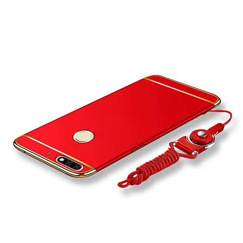 Coque Bumper Luxe Metal et Plastique Etui Housse avec Laniere pour Huawei Honor 7C Rouge