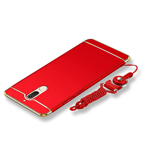 Coque Bumper Luxe Metal et Plastique Etui Housse avec Laniere pour Huawei Rhone Rouge