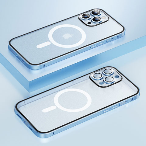 Coque Bumper Luxe Metal et Plastique Etui Housse avec Mag-Safe Magnetic Magnetique Bling-Bling LF1 pour Apple iPhone 13 Pro Max Bleu
