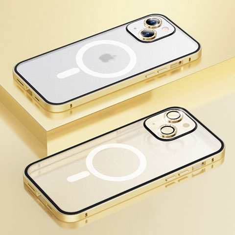 Coque Bumper Luxe Metal et Plastique Etui Housse avec Mag-Safe Magnetic Magnetique Bling-Bling LF1 pour Apple iPhone 15 Or