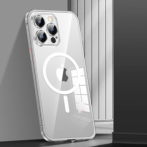 Coque Bumper Luxe Metal et Plastique Etui Housse avec Mag-Safe Magnetic Magnetique JL1 pour Apple iPhone 13 Pro Argent