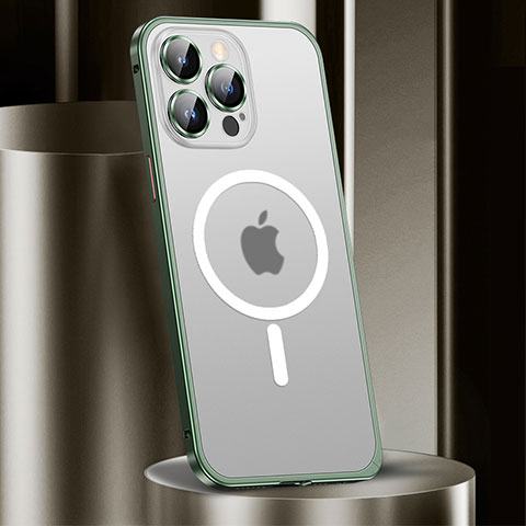 Coque Bumper Luxe Metal et Plastique Etui Housse avec Mag-Safe Magnetic Magnetique JL2 pour Apple iPhone 13 Pro Vert