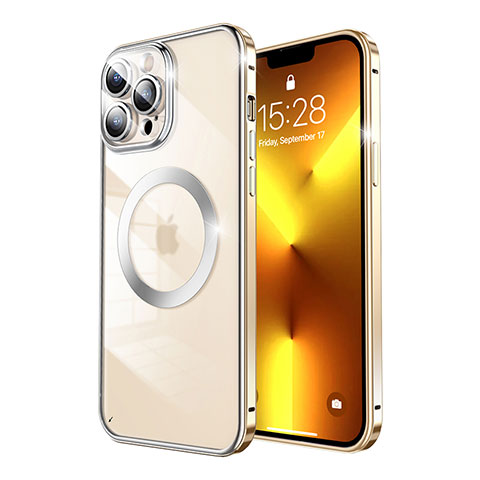 Coque Bumper Luxe Metal et Plastique Etui Housse avec Mag-Safe Magnetic Magnetique LF5 pour Apple iPhone 13 Pro Max Or