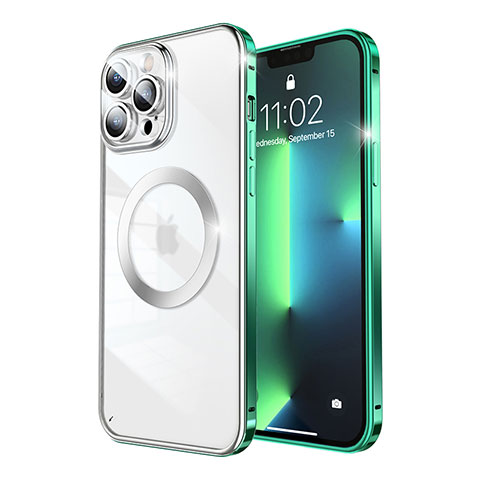 Coque Bumper Luxe Metal et Plastique Etui Housse avec Mag-Safe Magnetic Magnetique LF5 pour Apple iPhone 13 Pro Max Vert