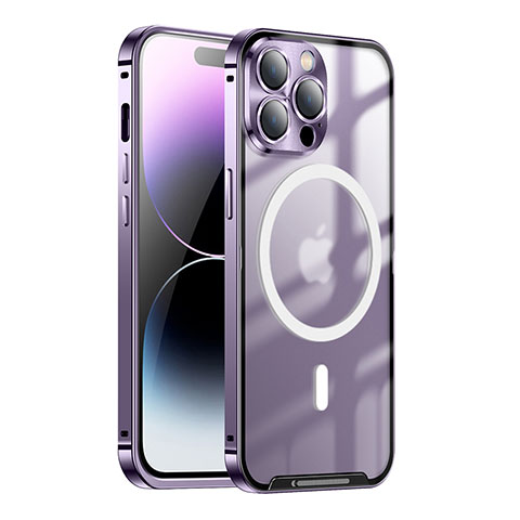 Coque Bumper Luxe Metal et Plastique Etui Housse avec Mag-Safe Magnetic Magnetique LK1 pour Apple iPhone 14 Pro Violet