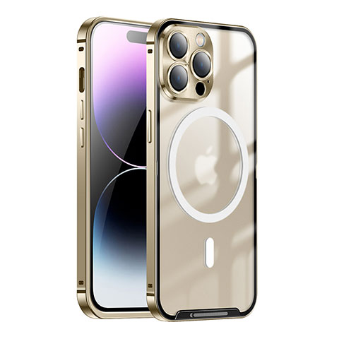 Coque Bumper Luxe Metal et Plastique Etui Housse avec Mag-Safe Magnetic Magnetique LK1 pour Apple iPhone 15 Pro Or