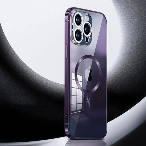 Coque Bumper Luxe Metal et Plastique Etui Housse avec Mag-Safe Magnetic Magnetique LK3 pour Apple iPhone 13 Pro Max Violet