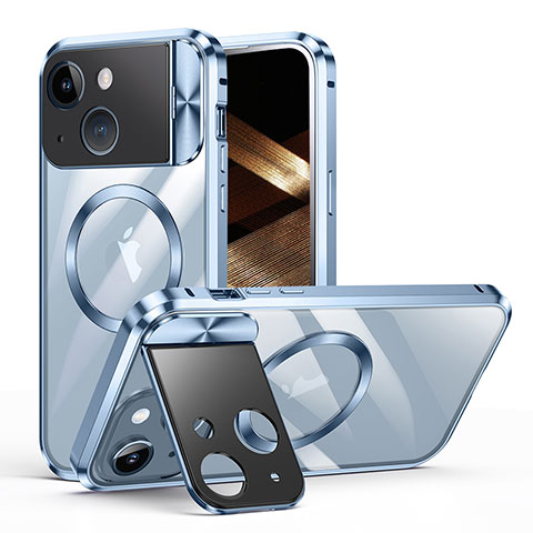 Coque Bumper Luxe Metal et Plastique Etui Housse avec Mag-Safe Magnetic Magnetique LK4 pour Apple iPhone 14 Plus Bleu