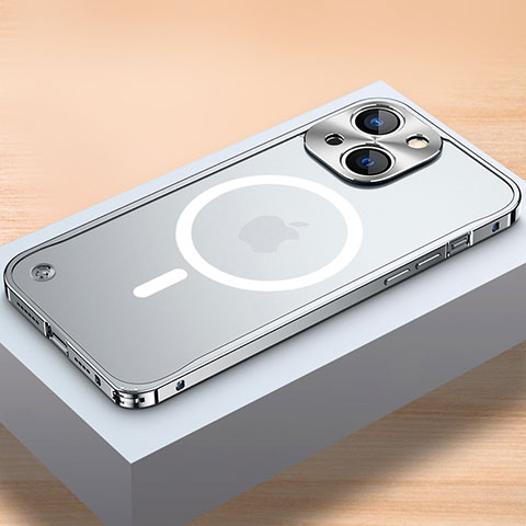 Coque Bumper Luxe Metal et Plastique Etui Housse avec Mag-Safe Magnetic Magnetique QC1 pour Apple iPhone 14 Plus Argent