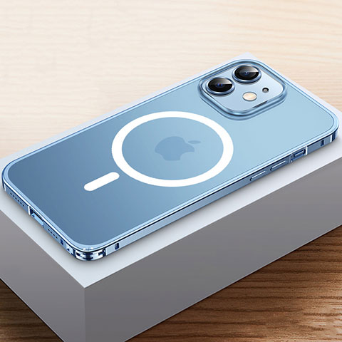 Coque Bumper Luxe Metal et Plastique Etui Housse avec Mag-Safe Magnetic Magnetique QC2 pour Apple iPhone 12 Mini Bleu