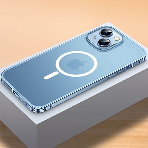 Coque Bumper Luxe Metal et Plastique Etui Housse avec Mag-Safe Magnetic Magnetique QC2 pour Apple iPhone 13 Bleu