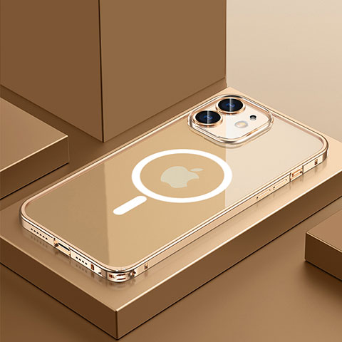 Coque Bumper Luxe Metal et Plastique Etui Housse avec Mag-Safe Magnetic Magnetique QC3 pour Apple iPhone 12 Or