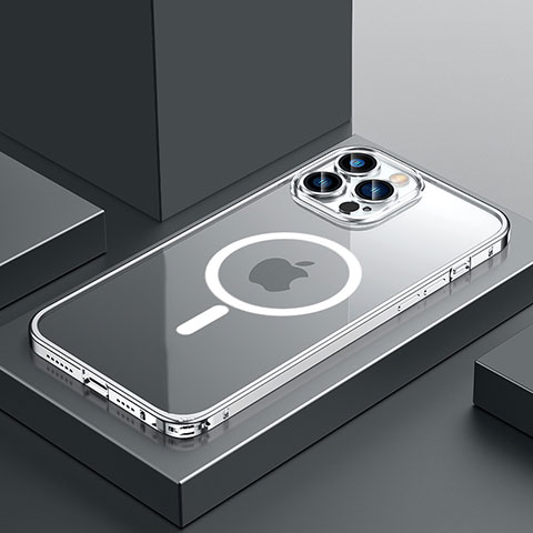 Coque Bumper Luxe Metal et Plastique Etui Housse avec Mag-Safe Magnetic Magnetique QC3 pour Apple iPhone 12 Pro Argent