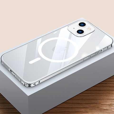 Coque Bumper Luxe Metal et Plastique Etui Housse avec Mag-Safe Magnetic Magnetique QC4 pour Apple iPhone 13 Mini Argent