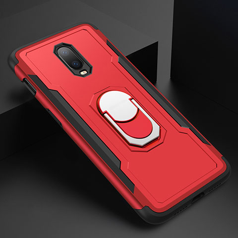 Coque Bumper Luxe Metal et Plastique Etui Housse avec Support Bague Anneau A01 pour OnePlus 6T Rouge