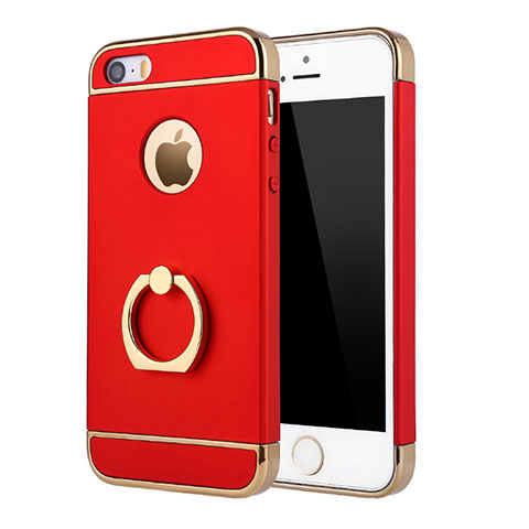 Coque Bumper Luxe Metal et Plastique Etui Housse avec Support Bague Anneau A02 pour Apple iPhone SE Rouge